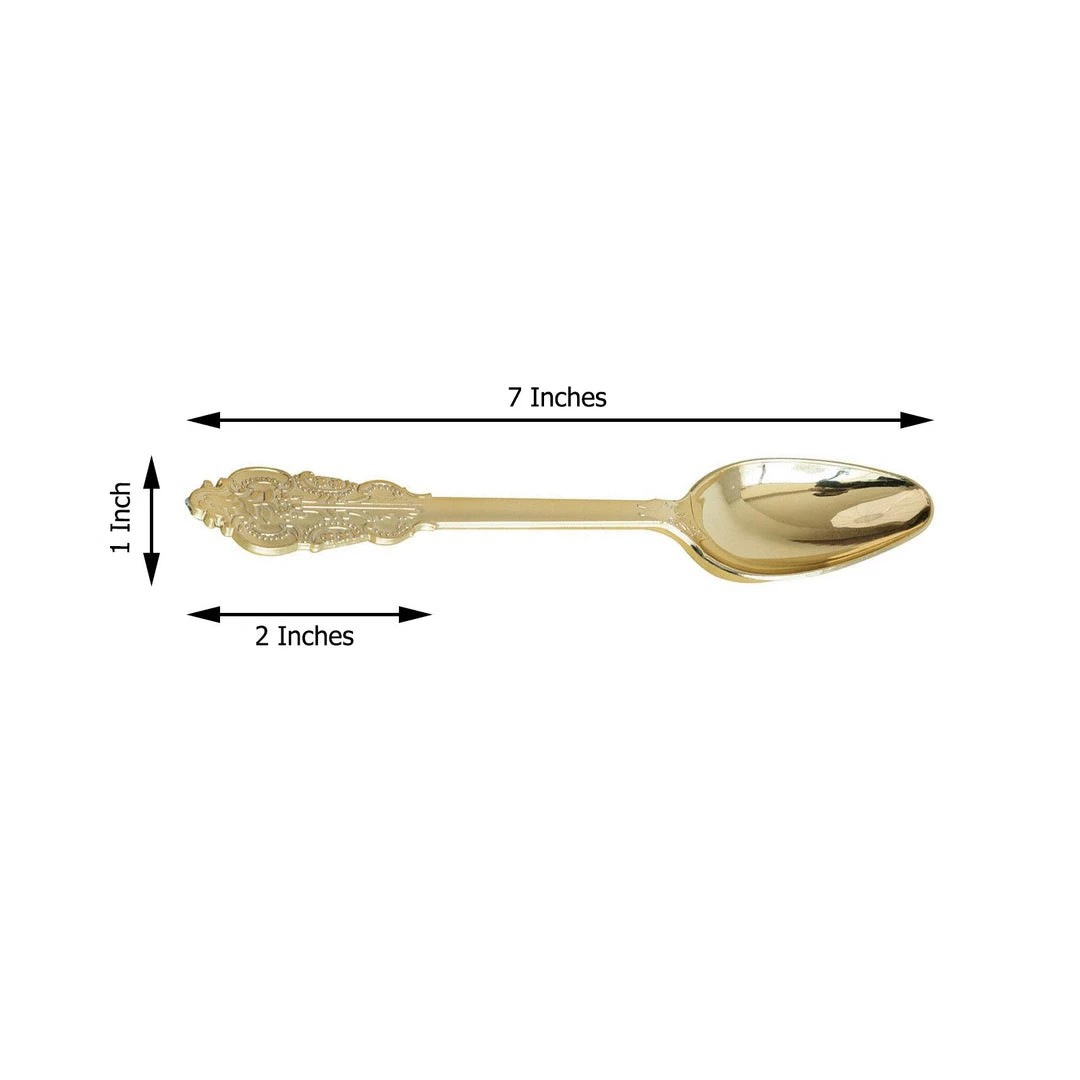 HIER_5460 24 Pack - 7" Metallic Gold Baroque Style Heavy Duty Plastic Spoons 3 HIER_5460 24 Pack - 7" Metallic Gold Baroque Style Heavy Duty Plastic Spoons