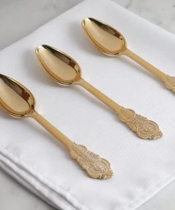 HIER_5460 24 Pack - 7" Metallic Gold Baroque Style Heavy Duty Plastic Spoons