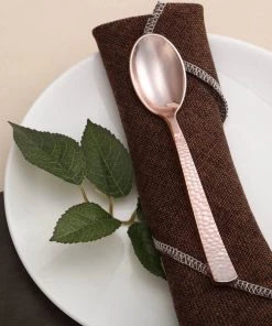 HIER_5460 Disposable Dinnerware 24 Pack - 7" Rose Gold Hammered Design Heavy Duty Plastic Spoons