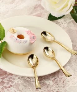 HIER_5460 24 Pack - 4" Gold Heavy Duty Plastic Mini Spoons, Dessert Spoons Disposable Dinnerware