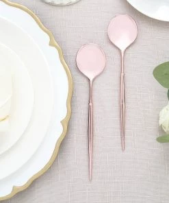 HIER_5460 24 Pack | 8" Rose Gold Heavy Duty Plastic Spoons, Modern Flatware, Premium Disposable Plastic Silverware Disposable Dinnerware