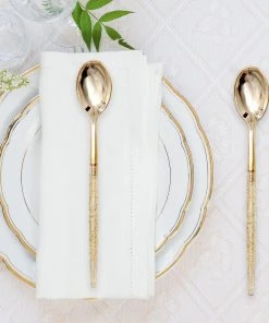 HIER_5460 24 Pack | Gold Glittered Disposable Spoons, Plastic Silverware Cutlery