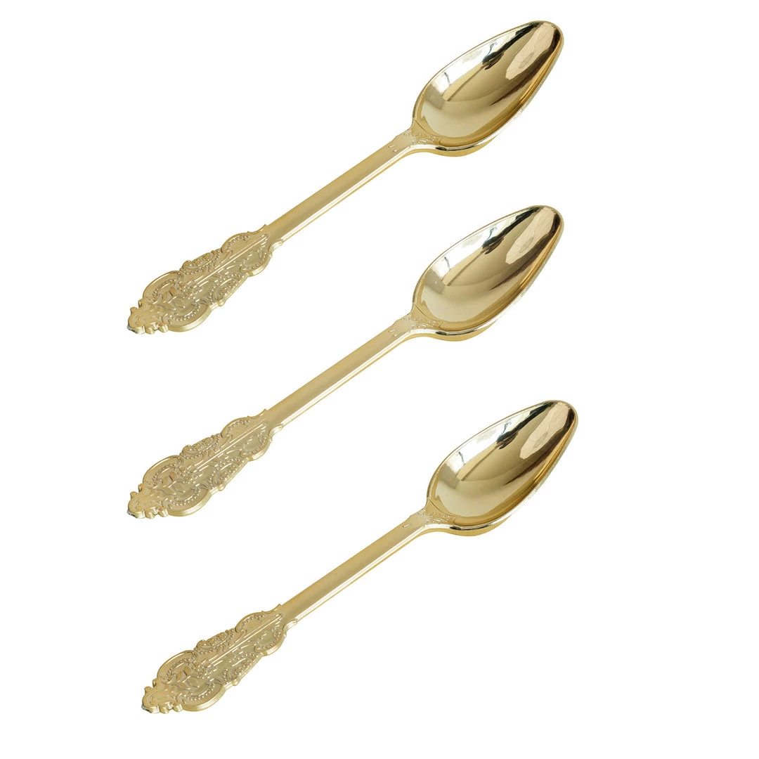 HIER_5460 24 Pack - 7" Metallic Gold Baroque Style Heavy Duty Plastic Spoons 10 HIER_5460 24 Pack - 7" Metallic Gold Baroque Style Heavy Duty Plastic Spoons