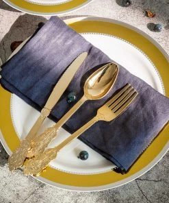 HIER_5460 24 Pack - 7" Metallic Gold Baroque Style Heavy Duty Plastic Spoons 18 HIER_5460 24 Pack - 7