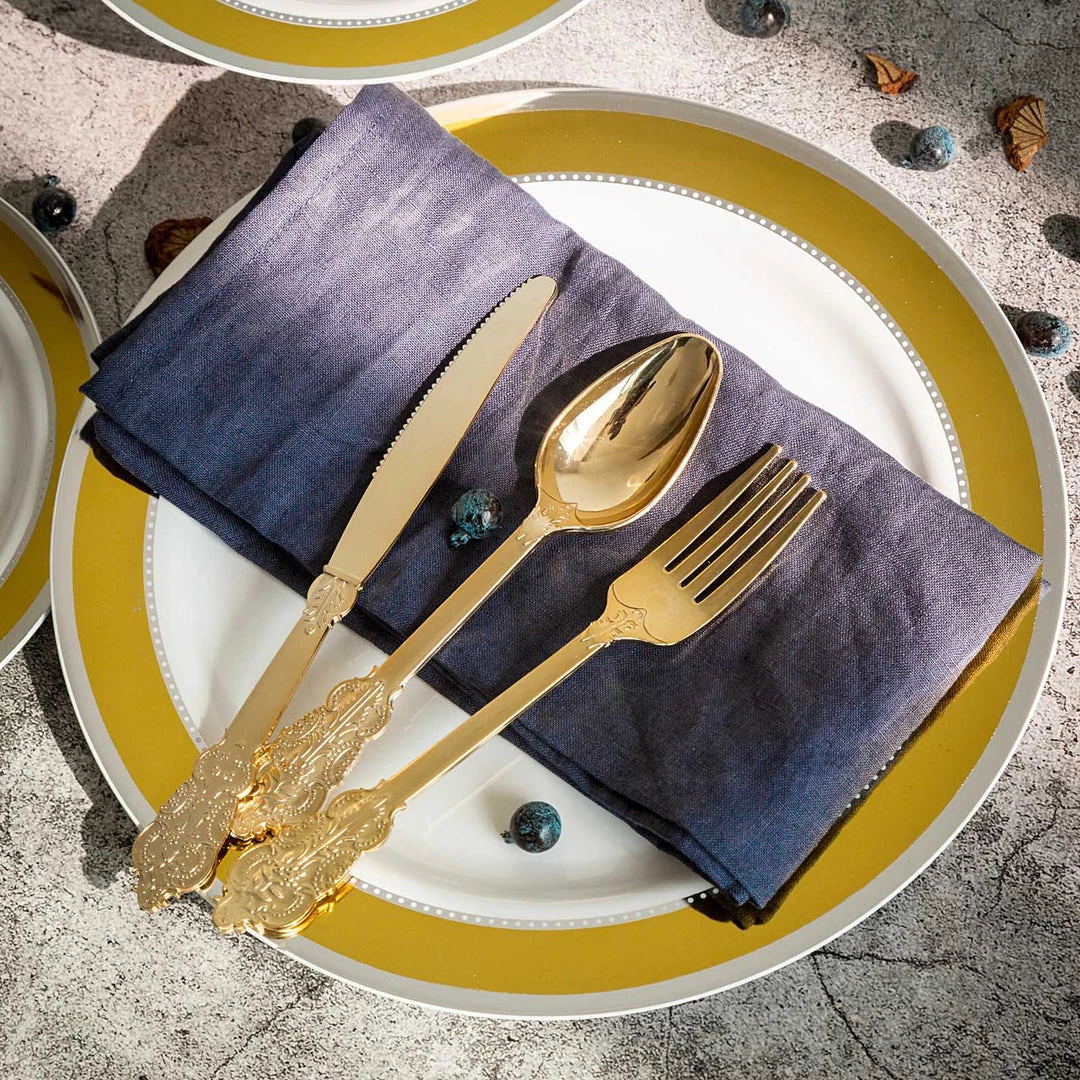 HIER_5460 24 Pack - 7" Metallic Gold Baroque Style Heavy Duty Plastic Spoons 9 HIER_5460 24 Pack - 7" Metallic Gold Baroque Style Heavy Duty Plastic Spoons