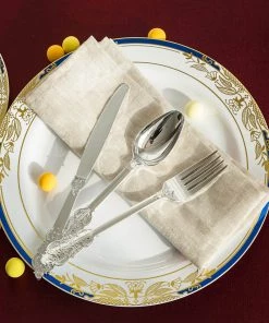 HIER_5460 Disposable Dinnerware 24 Pack - 7" Metallic Silver Baroque Style Heavy Duty Plastic Spoons