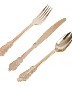HIER_5460 72 Pack - Metallic Rose Gold Baroque Style Heavy Duty Plastic Silverware 21 HIER_5460 72 Pack - Metallic Rose Gold Baroque Style Heavy Duty Plastic Silverware