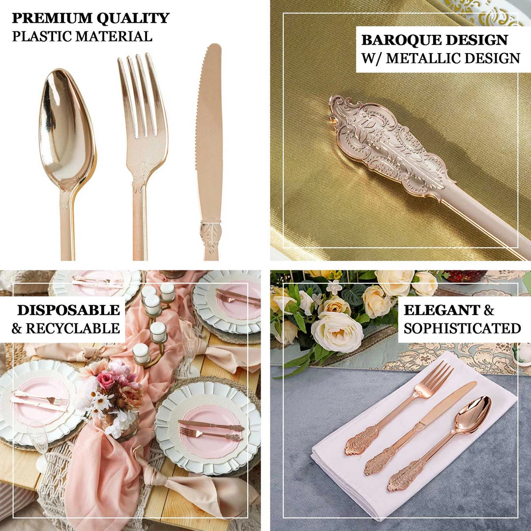 HIER_5460 72 Pack - Metallic Rose Gold Baroque Style Heavy Duty Plastic Silverware 4 HIER_5460 72 Pack - Metallic Rose Gold Baroque Style Heavy Duty Plastic Silverware