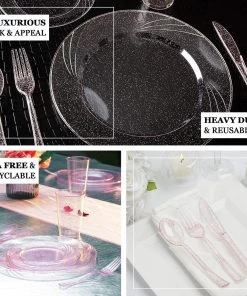 HIER_5460 25 Pack - 7" Clear Blush Glittered Heavy Duty Plastic Knives, Utensils - Sparkly Rose Gold 9 HIER_5460 25 Pack - 7