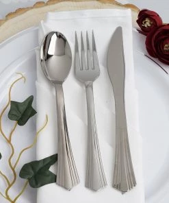 HIER_5460 75 Pack - 7" Silver Classic Style Heavy Duty Plastic Silverware Disposable Dinnerware