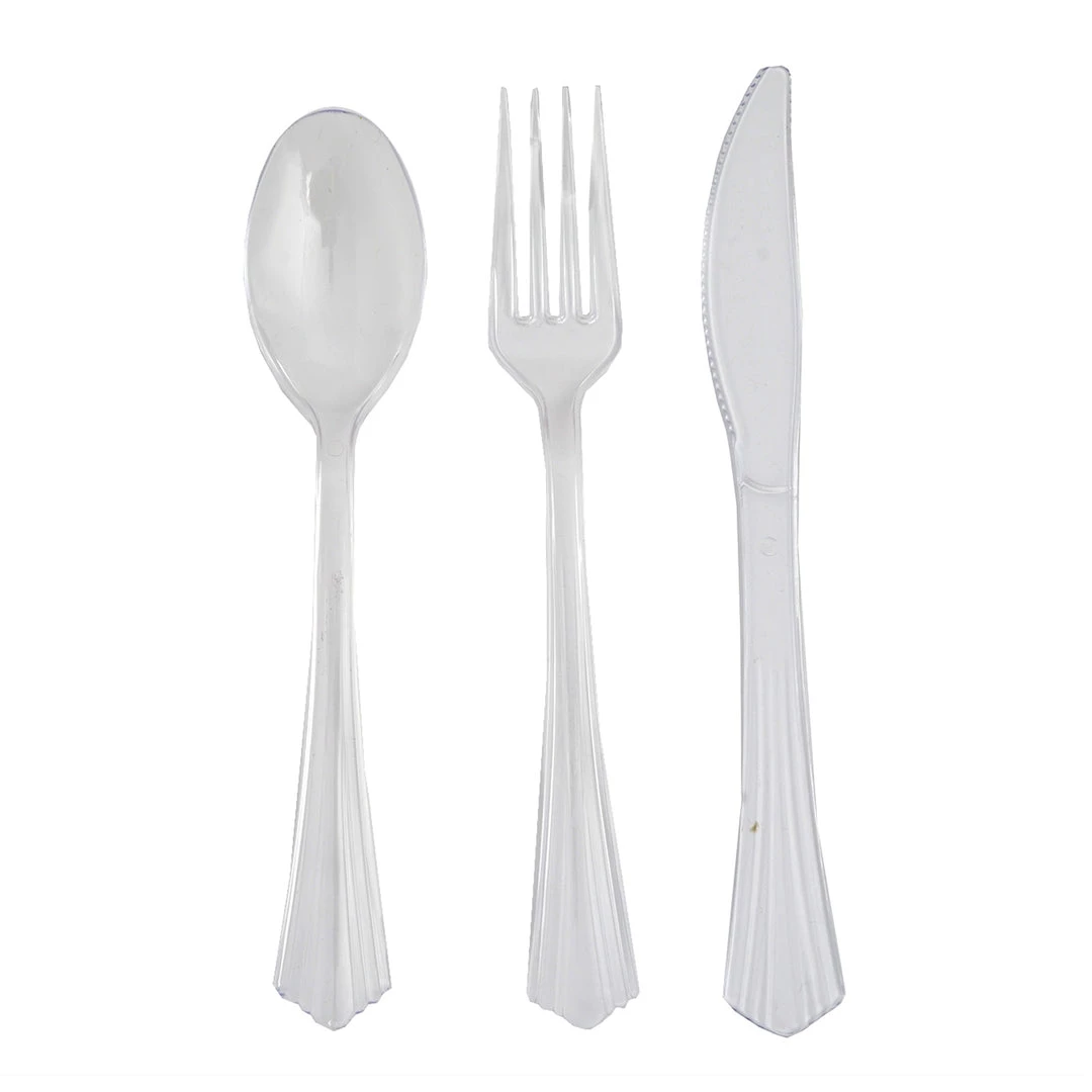 HIER_5460 75 Pack - 7" Clear Heavy Duty Plastic Silverware With White Handle 9 HIER_5460 75 Pack - 7" Clear Heavy Duty Plastic Silverware With White Handle