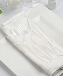 HIER_5460 75 Pack - 7" Clear Heavy Duty Plastic Silverware With White Handle 15 HIER_5460 75 Pack - 7