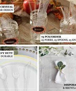 HIER_5460 75 Pack - 7" Clear Heavy Duty Plastic Silverware With White Handle 12 HIER_5460 75 Pack - 7