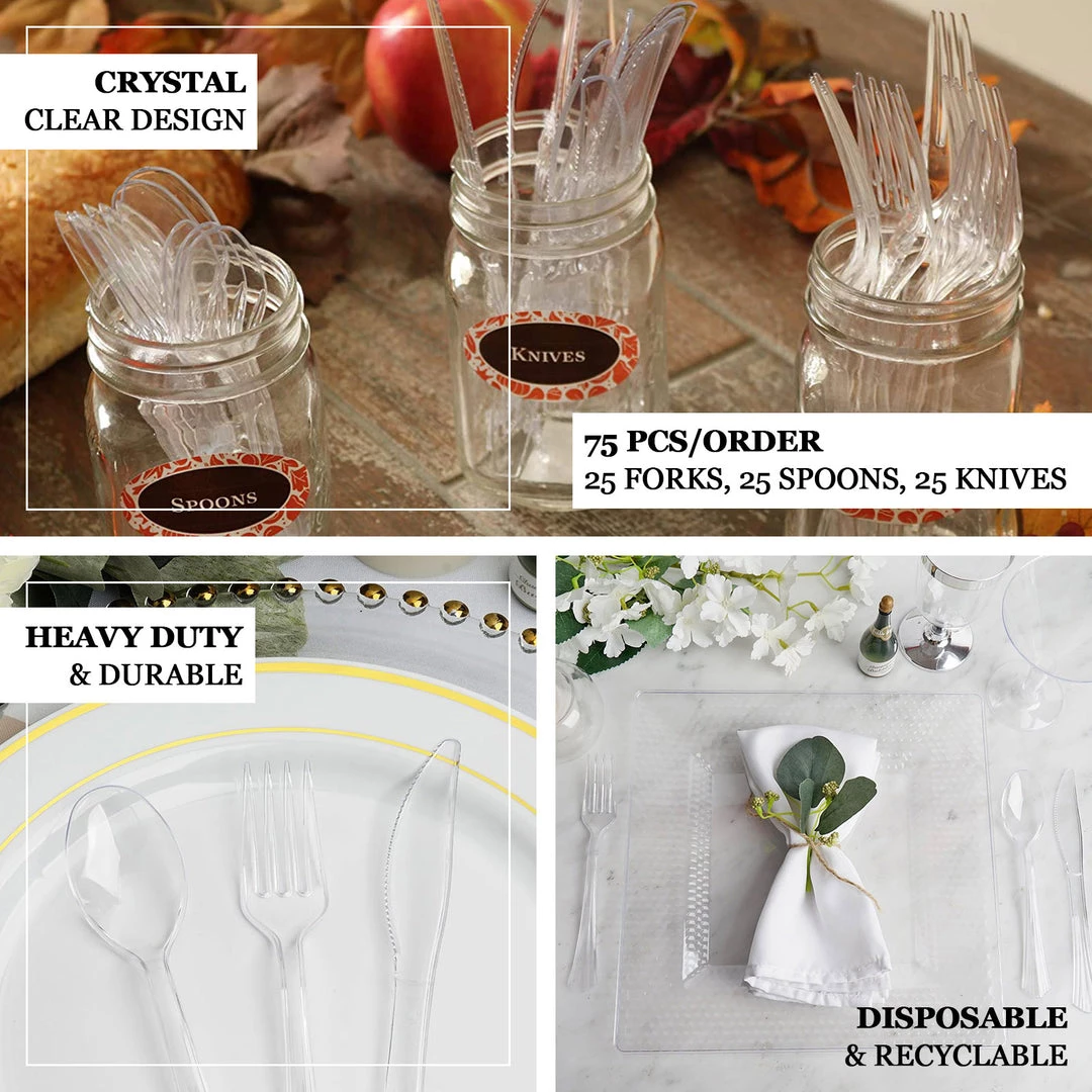 HIER_5460 75 Pack - 7" Clear Heavy Duty Plastic Silverware With White Handle 4 HIER_5460 75 Pack - 7" Clear Heavy Duty Plastic Silverware With White Handle