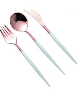 HIER_5460 24 Pack | Rose Gold Modern Silverware Set, Premium Plastic Cutlery Set With Light Blue Handle - 8" Disposable Dinnerware 23 HIER_5460 24 Pack | Rose Gold Modern Silverware Set, Premium Plastic Cutlery Set With Light Blue Handle - 8