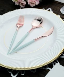 HIER_5460 24 Pack | Rose Gold Modern Silverware Set, Premium Plastic Cutlery Set With Light Blue Handle - 8" Disposable Dinnerware 17 HIER_5460 24 Pack | Rose Gold Modern Silverware Set, Premium Plastic Cutlery Set With Light Blue Handle - 8