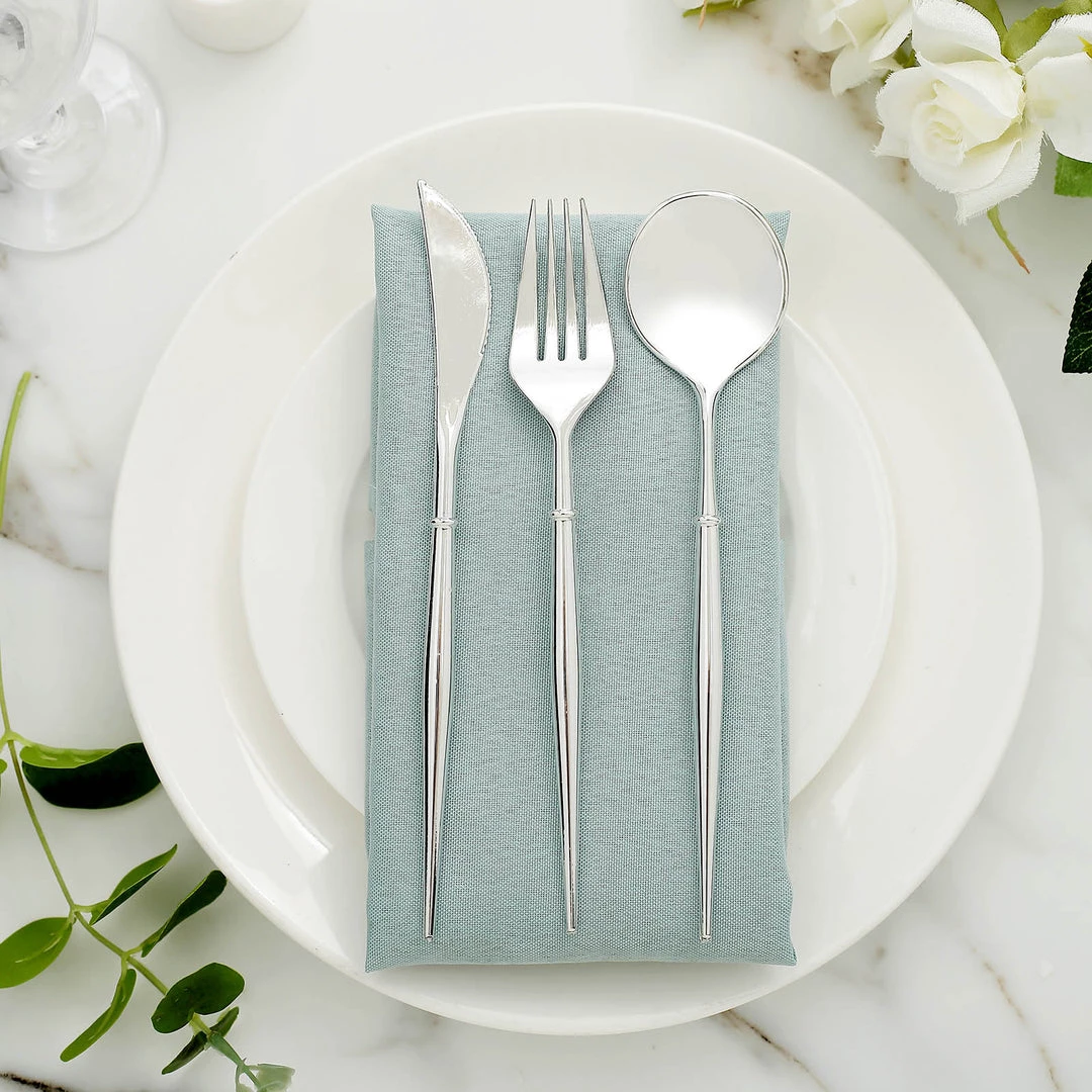 HIER_5460 24 Pack | 8" Silver Modern Plastic Silverware Set Heavy Duty Flatware, Disposable Cutlery Disposable Dinnerware 6 HIER_5460 24 Pack | 8" Silver Modern Plastic Silverware Set Heavy Duty Flatware, Disposable Cutlery Disposable Dinnerware