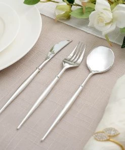 HIER_5460 24 Pack | 8" Silver Modern Plastic Silverware Set Heavy Duty Flatware, Disposable Cutlery Disposable Dinnerware