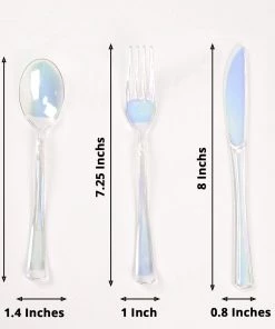HIER_5460 24 Pack | Iridescent Disposable Cutlery Set, Plastic Party Silverware