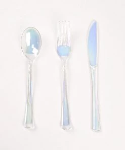HIER_5460 24 Pack | Iridescent Disposable Cutlery Set, Plastic Party Silverware