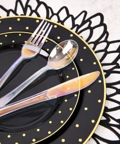 HIER_5460 24 Pack | Iridescent Disposable Cutlery Set, Plastic Party Silverware