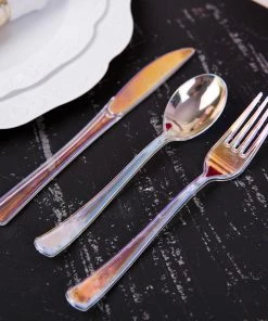 HIER_5460 24 Pack | Iridescent Disposable Cutlery Set, Plastic Party Silverware
