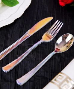 HIER_5460 24 Pack | Iridescent Disposable Cutlery Set, Plastic Party Silverware