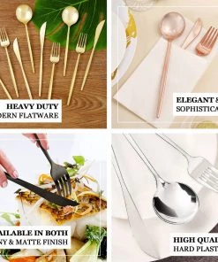 HIER_5460 24 Pack | 8" Glossy Gold Heavy Duty Plastic Silverware Knives Cutlery, Premium Disposable Sleek Flatware Disposable Dinnerware 20 HIER_5460 24 Pack | 8