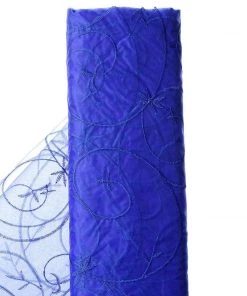 HIER_5210 Fabric Bolts & Bags 54"x10 Yards | Royal Blue Sheer Organza Satin Embroidered Fabric Bolt - Clearance SALE