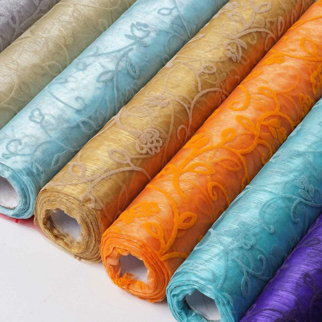 HIER_5220 12" X 10 Yards Orange Velvet Embroidery On Organza Fabric Bolt Fabric Bolts & Bags 2 HIER_5220 12" X 10 Yards Orange Velvet Embroidery On Organza Fabric Bolt Fabric Bolts & Bags