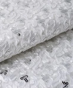 HIER_5210 Fabric Bolts & Bags 54" X 4 Yards White / Silver Satin Design Sequined Tulle Fabric By The Roll