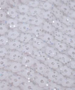 HIER_5210 54" X 4 Yards | White Daisy Embroidered Organza Fabric Roll With Sequin Fabric Bolts & Bags