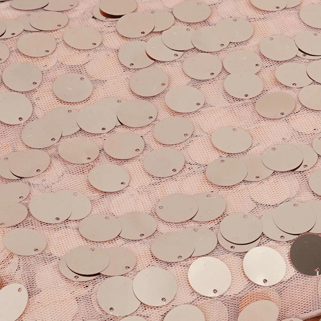 HIER_5210 54" X 4Yards | Blush/Rose Gold Payette Sequin Fabric Roll With Mesh Fabric Base Theme Décor 2 HIER_5210 54" X 4Yards | Blush/Rose Gold Payette Sequin Fabric Roll With Mesh Fabric Base Theme Décor