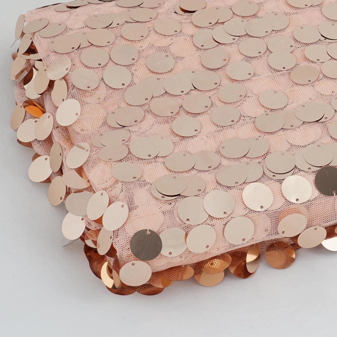 HIER_5210 54" X 4Yards | Blush/Rose Gold Payette Sequin Fabric Roll With Mesh Fabric Base Theme Décor 1 HIER_5210 54" X 4Yards | Blush/Rose Gold Payette Sequin Fabric Roll With Mesh Fabric Base Theme Décor