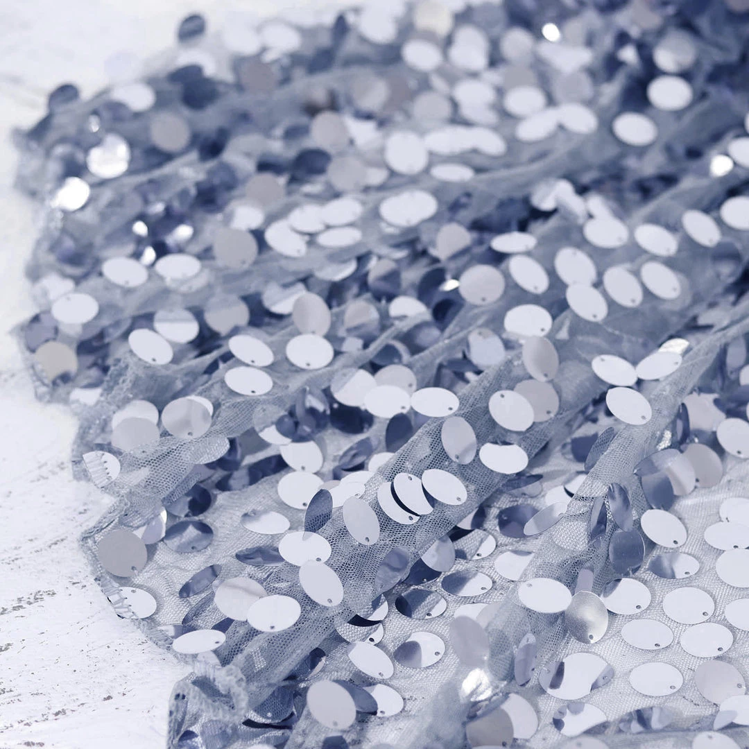 HIER_5210 Theme Décor 54" X 4Yards | Dusty Blue Payette Sequin Fabric Roll With Mesh Fabric Base 7 HIER_5210 Theme Décor 54" X 4Yards | Dusty Blue Payette Sequin Fabric Roll With Mesh Fabric Base