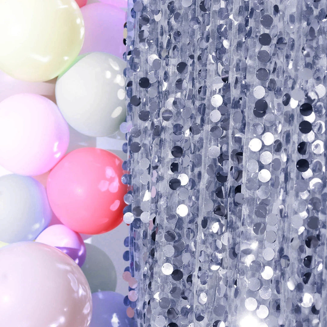 HIER_5210 Theme Décor 54" X 4Yards | Dusty Blue Payette Sequin Fabric Roll With Mesh Fabric Base 8 HIER_5210 Theme Décor 54" X 4Yards | Dusty Blue Payette Sequin Fabric Roll With Mesh Fabric Base