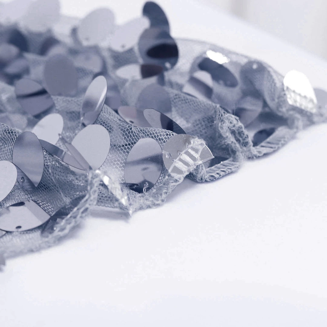 HIER_5210 Theme Décor 54" X 4Yards | Dusty Blue Payette Sequin Fabric Roll With Mesh Fabric Base 9 HIER_5210 Theme Décor 54" X 4Yards | Dusty Blue Payette Sequin Fabric Roll With Mesh Fabric Base