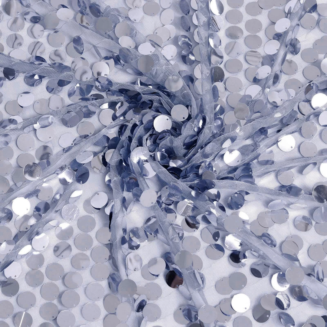 HIER_5210 Theme Décor 54" X 4Yards | Dusty Blue Payette Sequin Fabric Roll With Mesh Fabric Base 11 HIER_5210 Theme Décor 54" X 4Yards | Dusty Blue Payette Sequin Fabric Roll With Mesh Fabric Base