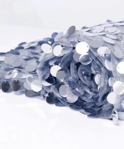 HIER_5210 Theme Décor 54" X 4Yards | Dusty Blue Payette Sequin Fabric Roll With Mesh Fabric Base 17 HIER_5210 Theme Décor 54