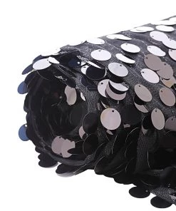 HIER_5210 54" X 4Yards | Black Payette Sequin Fabric Roll With Mesh Fabric Base