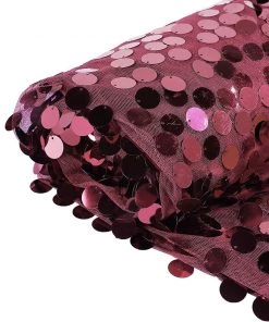 HIER_5210 54" X 4Yards | Burgundy Payette Sequin Fabric Roll With Mesh Fabric Base