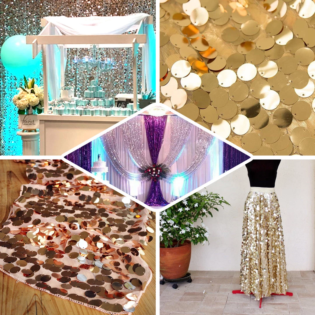 HIER_5210 54" X 4Yards | Blush/Rose Gold Payette Sequin Fabric Roll With Mesh Fabric Base Theme Décor 5 HIER_5210 54" X 4Yards | Blush/Rose Gold Payette Sequin Fabric Roll With Mesh Fabric Base Theme Décor