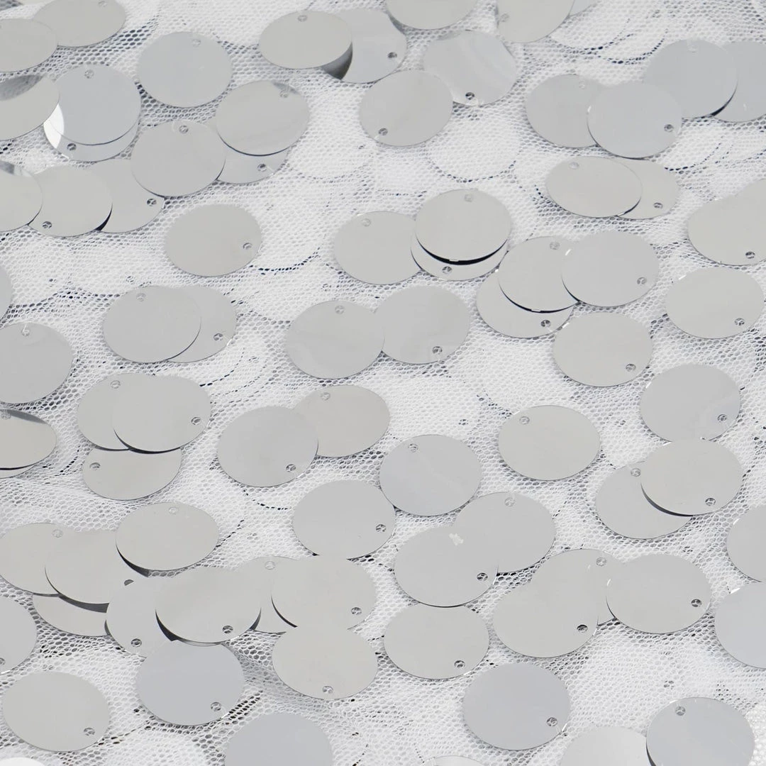 HIER_5210 Fabric Bolts & Bags 54" X 4Yards | Silver Payette Sequin Fabric Roll With Mesh Fabric Base 3 HIER_5210 Fabric Bolts & Bags 54" X 4Yards | Silver Payette Sequin Fabric Roll With Mesh Fabric Base