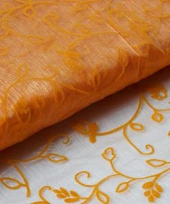 HIER_5210 54" X 10 Yards Orange Velvet Embroidery Sheer Organza Fabric Bolt Fabric Bolts & Bags
