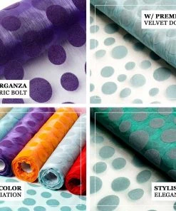 HIER_5210 54" X 10 Yards Hunter Emerald Green Velvet Dots Sheer Organza Fabric Bolt