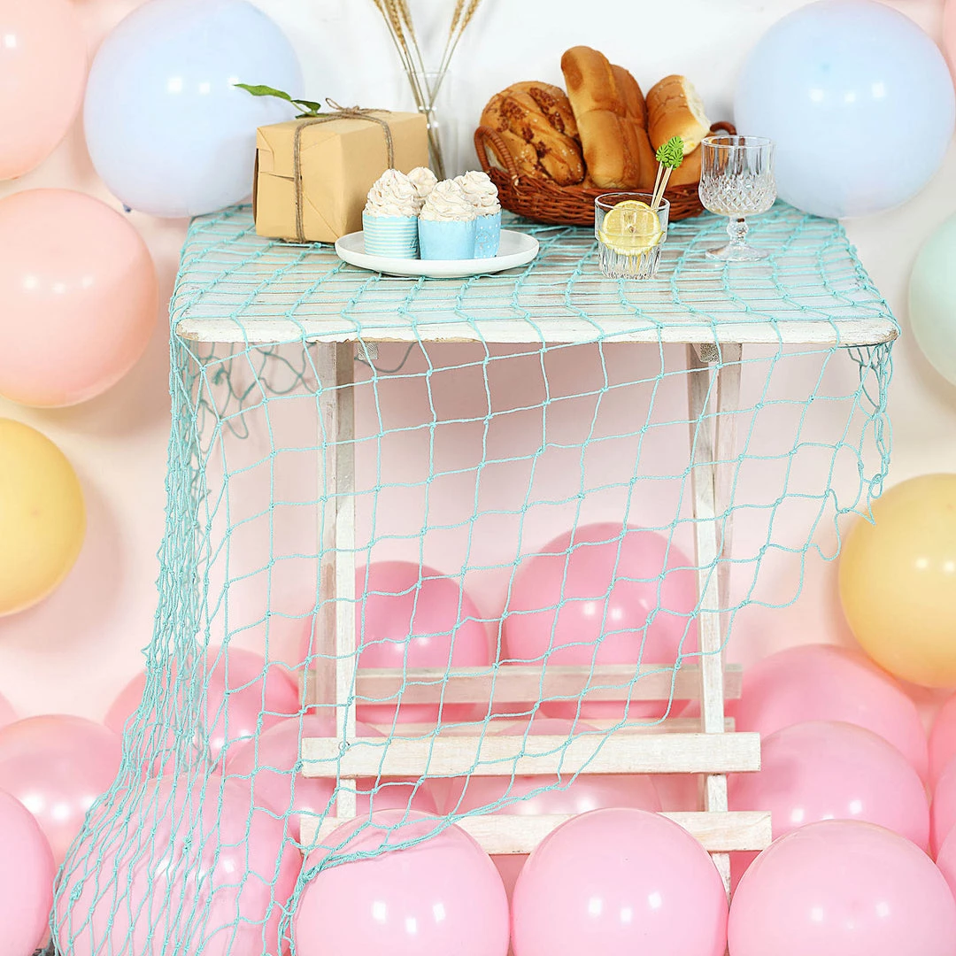 HIER_3300 5Ft X 5Ft Turquoise Cotton Decorative Fish Net, Rustic Beach Decor 2 HIER_3300 5Ft X 5Ft Turquoise Cotton Decorative Fish Net, Rustic Beach Decor