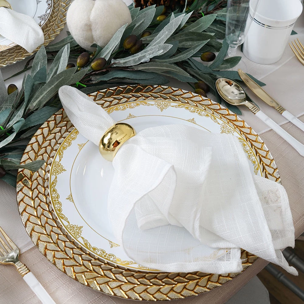 HIER_4700 8 Pack | 13" Luxurious Silver/Gold Braided Rim Glass Charger Plates, Clear Round Charger Plates Disposable Dinnerware 11 HIER_4700 8 Pack | 13" Luxurious Silver/Gold Braided Rim Glass Charger Plates, Clear Round Charger Plates Disposable Dinnerware