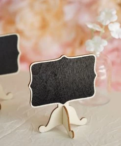HIER_5340 Tabletop Decor Pack Of 10 | Mini Wooden Chalkboard Table Displays Message Board Signs With Removable Stands