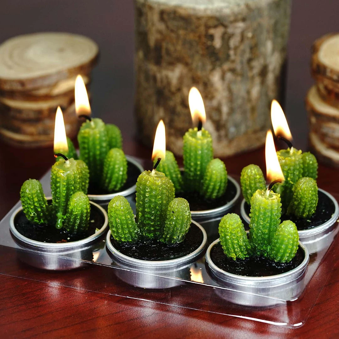 HIER_5340 6 Pcs Aguacolla Cactus Succulent Tea Light Candles Chargers & Centerpieces 6 HIER_5340 6 Pcs Aguacolla Cactus Succulent Tea Light Candles Chargers & Centerpieces