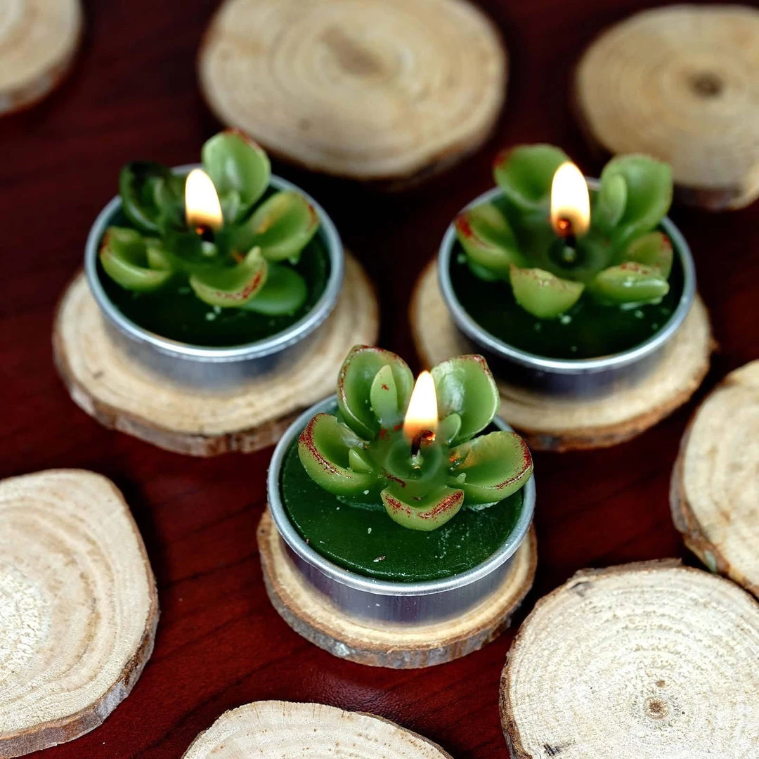 HIER_5340 6 Pcs Echeveria Succulent Tea Light Candles 2 HIER_5340 6 Pcs Echeveria Succulent Tea Light Candles